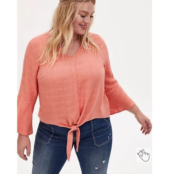 Torrid Coral Textured tie front midi blouse Size 5 - Picture 1 of 6